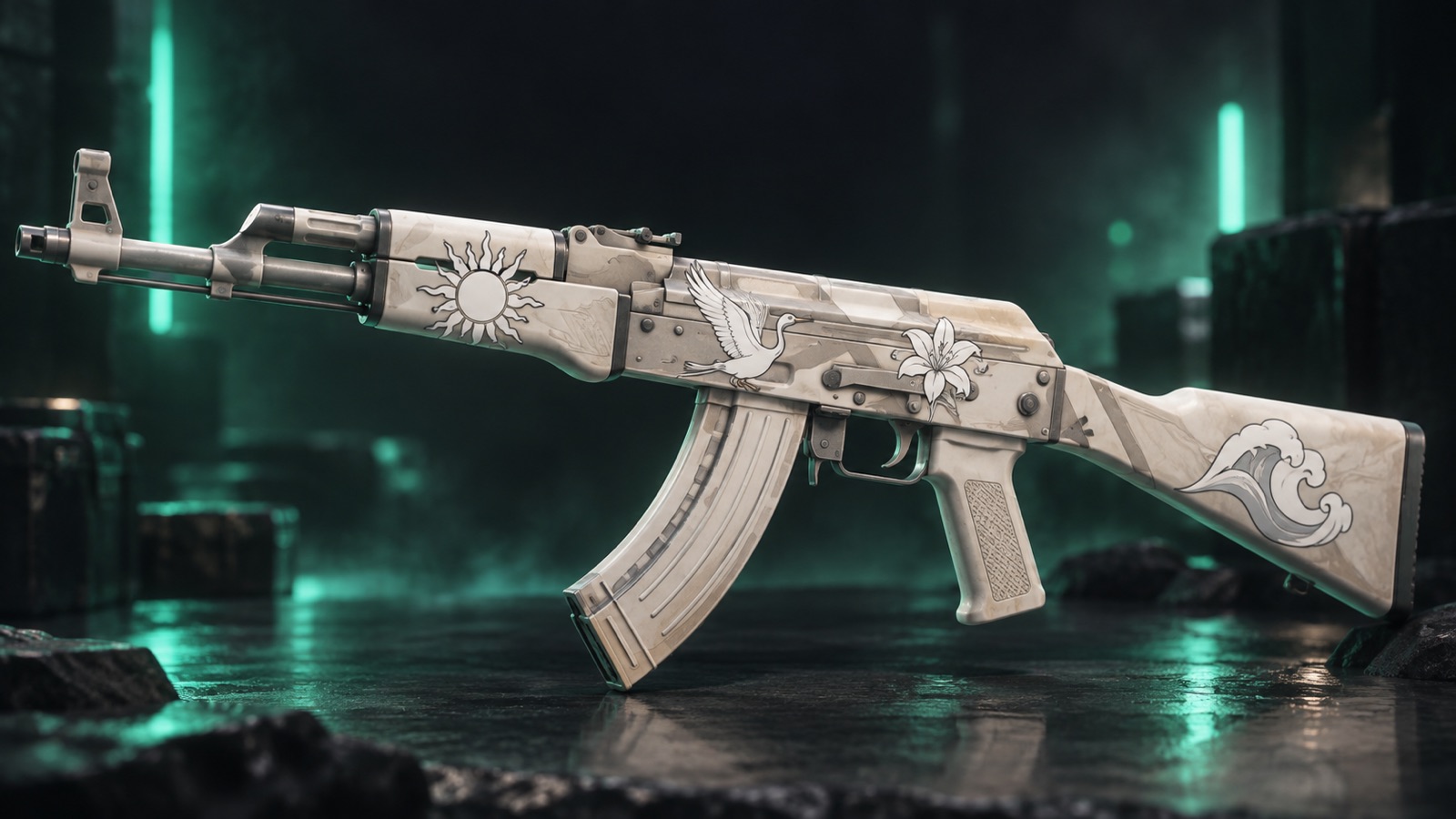 Скин CS2 в светлой расцветке с четырьмя белыми наклейками