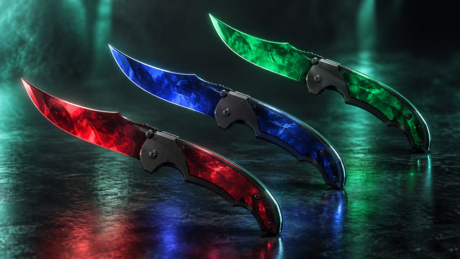 Фальшион в отделках Doppler Ruby, Sapphire и Gamma Doppler Emerald