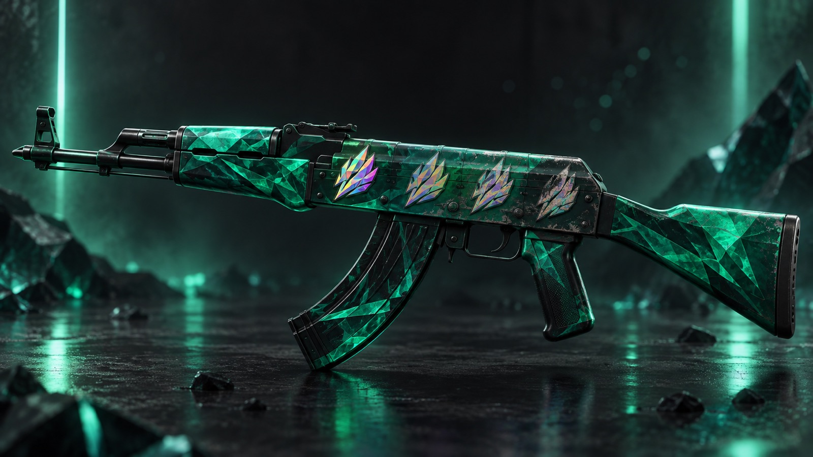 AK-47 с четырьмя наклейками iBUYPOWER Holo разной степени износа