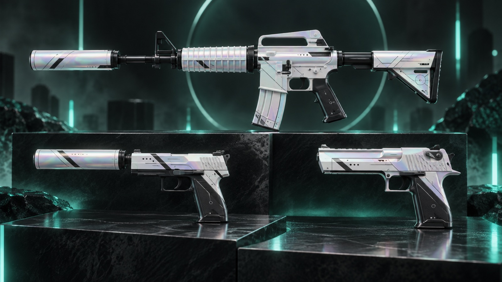 Комплект скинов CS2 одной серии: Printstream на M4A1-S, USP-S и Desert Eagle