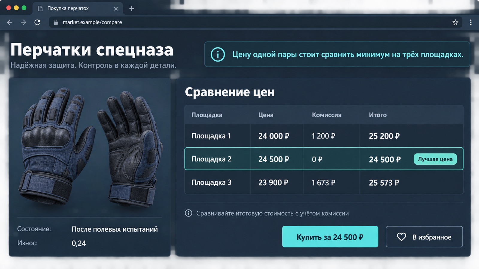 Покупка перчаток спецназа на площадке скинов CS2