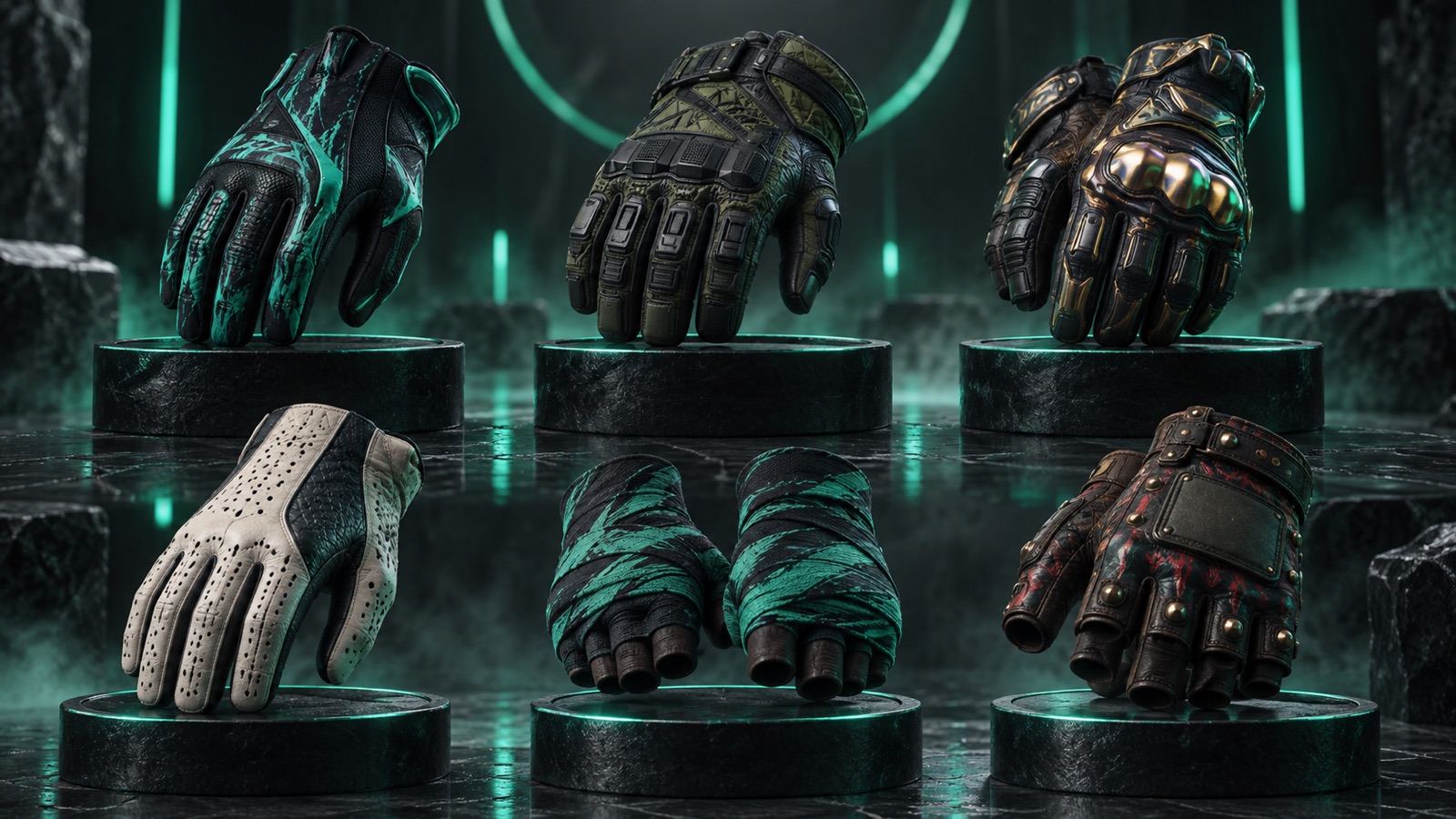 Шесть моделей перчаток из Glove Case: Sport, Specialist, Moto, Driver, Hand Wraps и Bloodhound