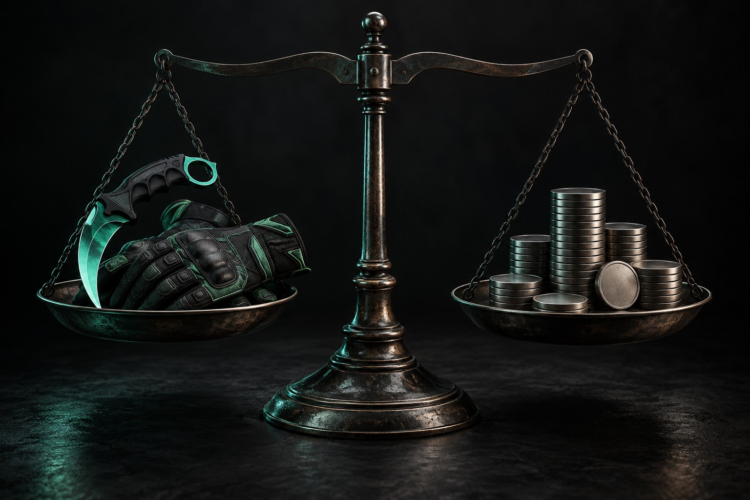 Пример расчёта инвентаря CS2: сумма по Steam против суммы после дисконта и комиссии площадки