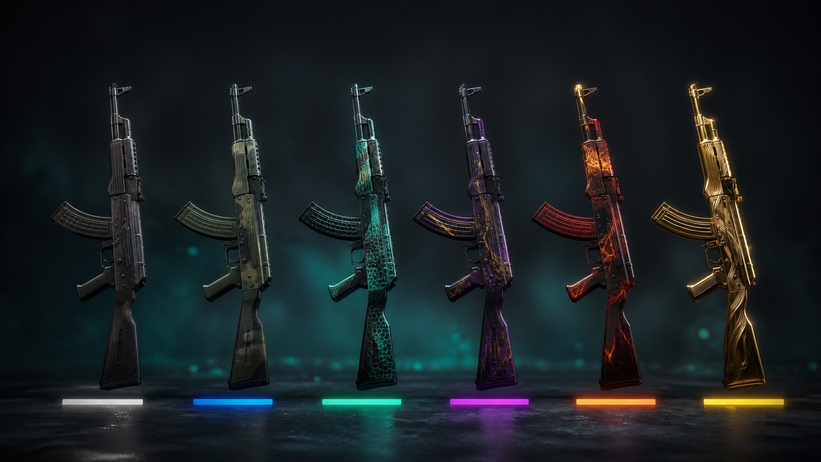 Шесть ступеней редкости скинов AK-47 в CS2 с цветными полосками под иконками